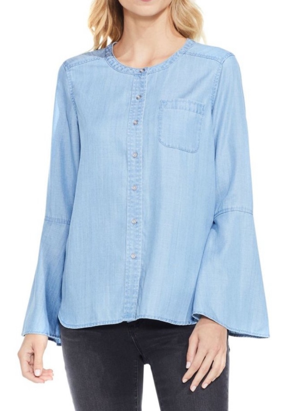 Two by Vince Camuto Chambray Bell Sleeve Button-Down Shirt
